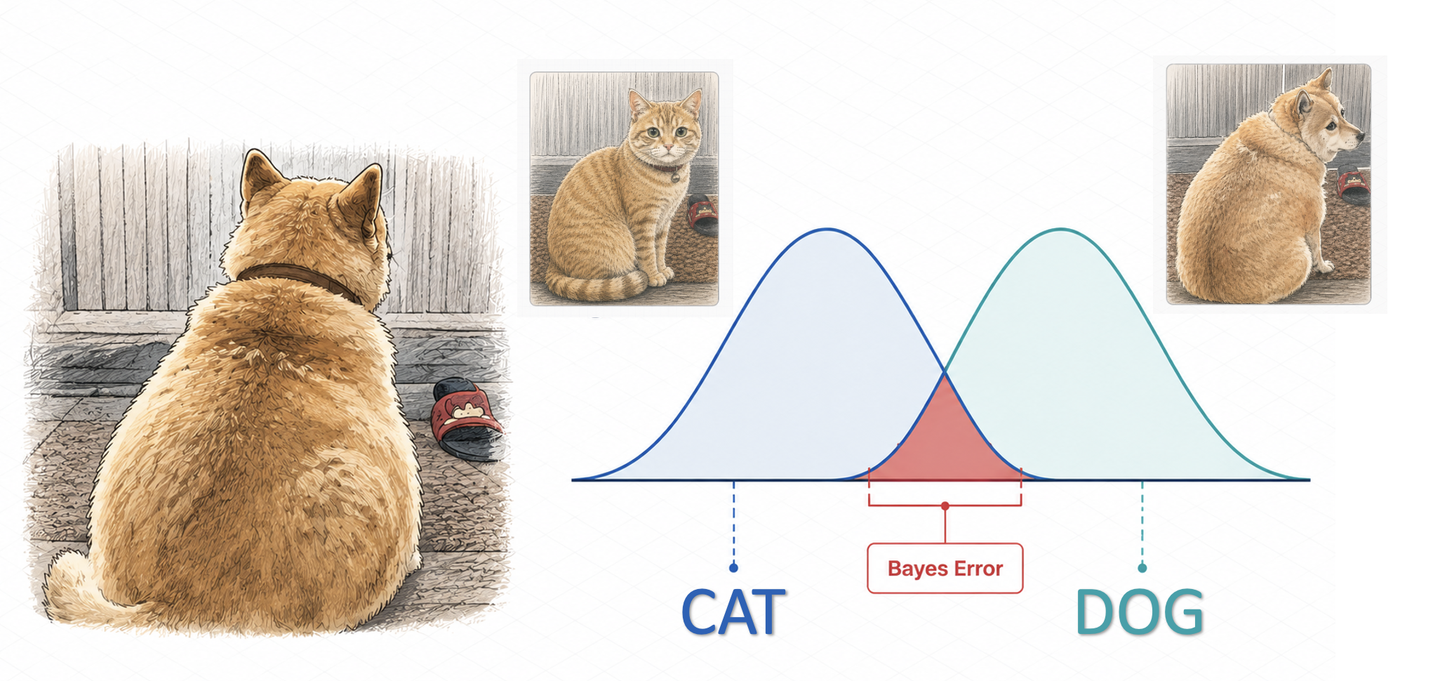 Ambiguous cat-dog example motivating Bayes error